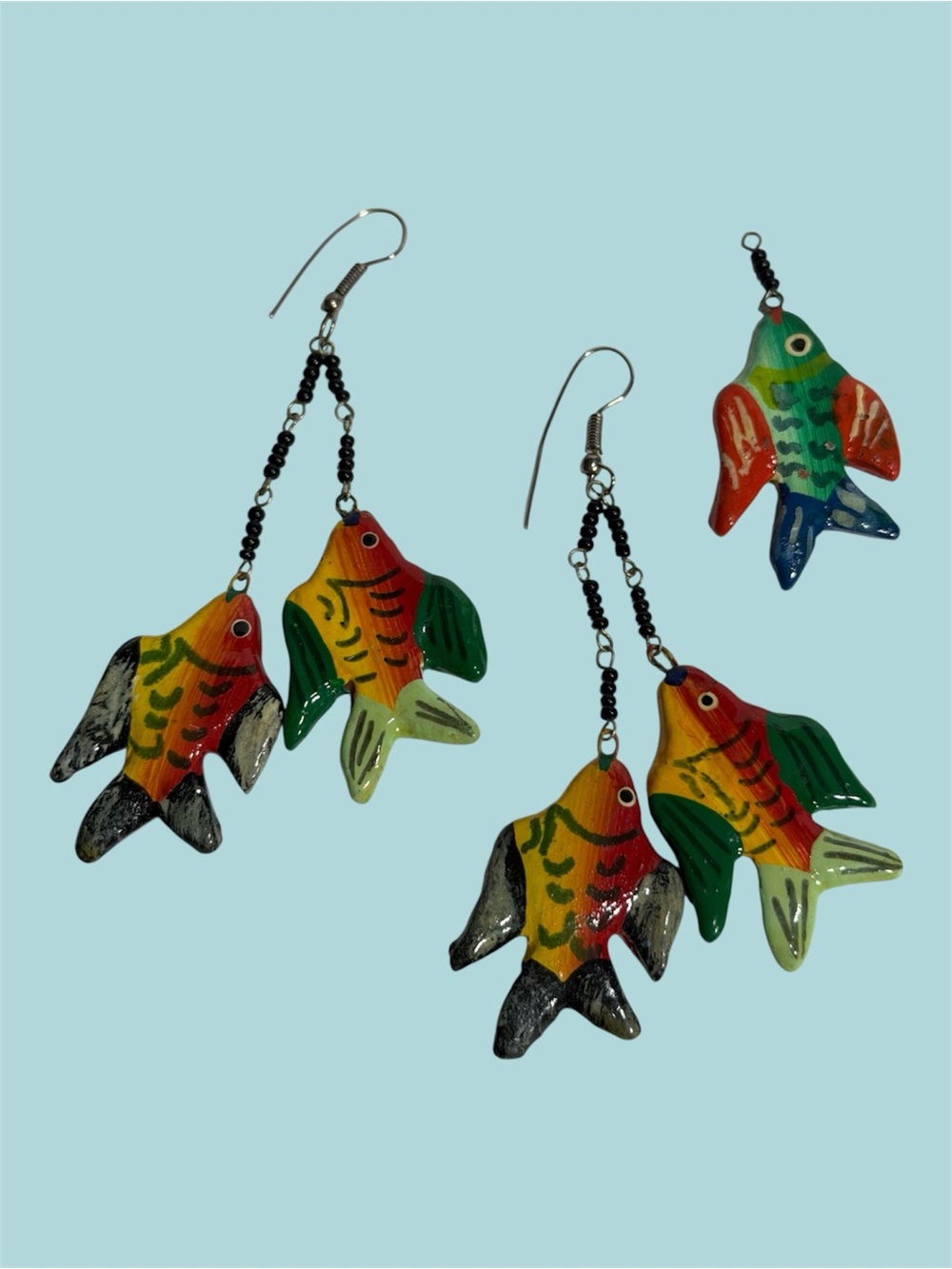 Hand Painted Tropical Fish Earrings & Pendant or Charm Colorful Boho Beachy